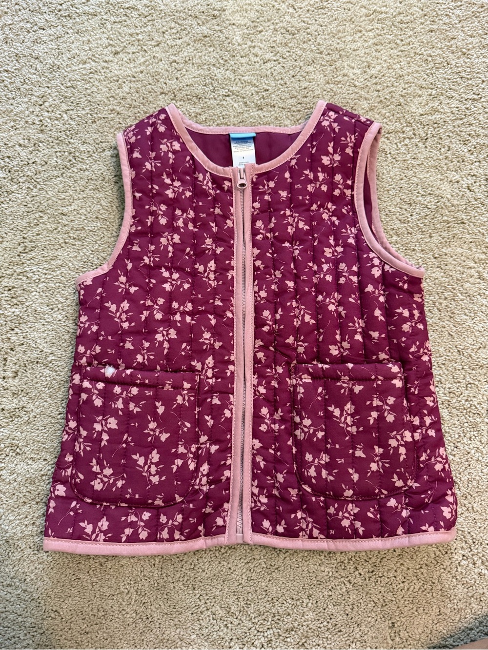Girls' Draper James Quilted Floral Vest - Pink Wine